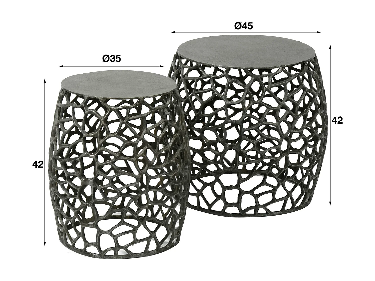 Bout de canapé nickel noir aluminium motifs ajourés (2 pièces)