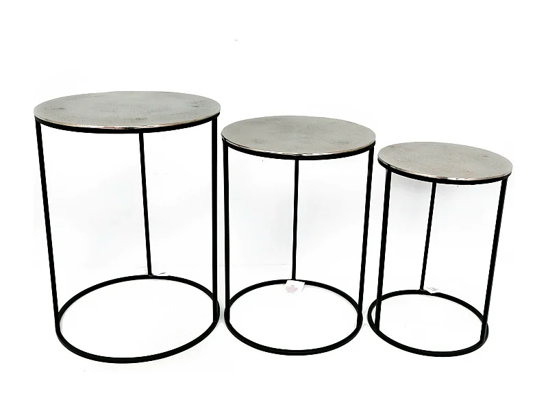 Table gigogne ronde plateau argenté (lot de 3)