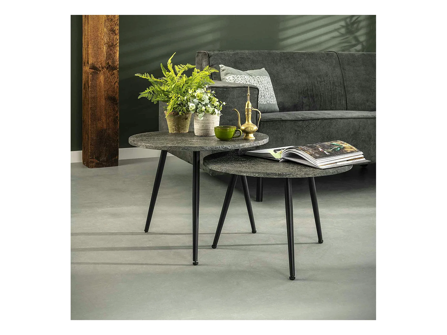 Table gigogne industrielle effet métal (lot de 2)