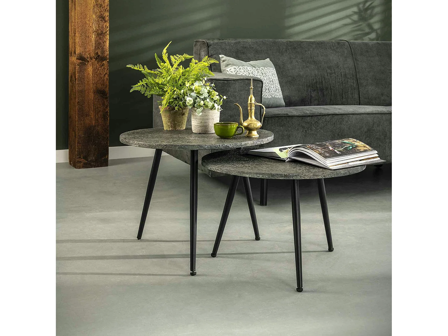 Table gigogne industrielle effet métal (lot de 2)