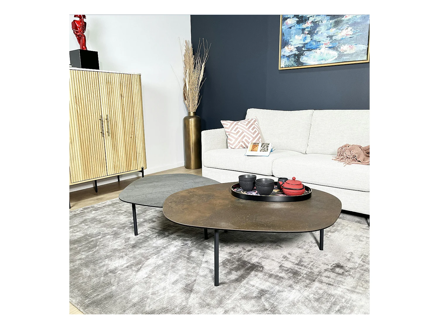 Table basse gigogne en céramique finition ardoise et rouille (lot de 2) LOMBARDIE