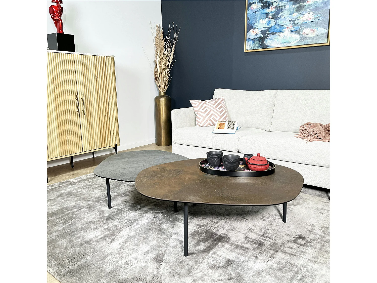 Table basse gigogne en céramique finition ardoise et rouille (lot de 2) LOMBARDIE