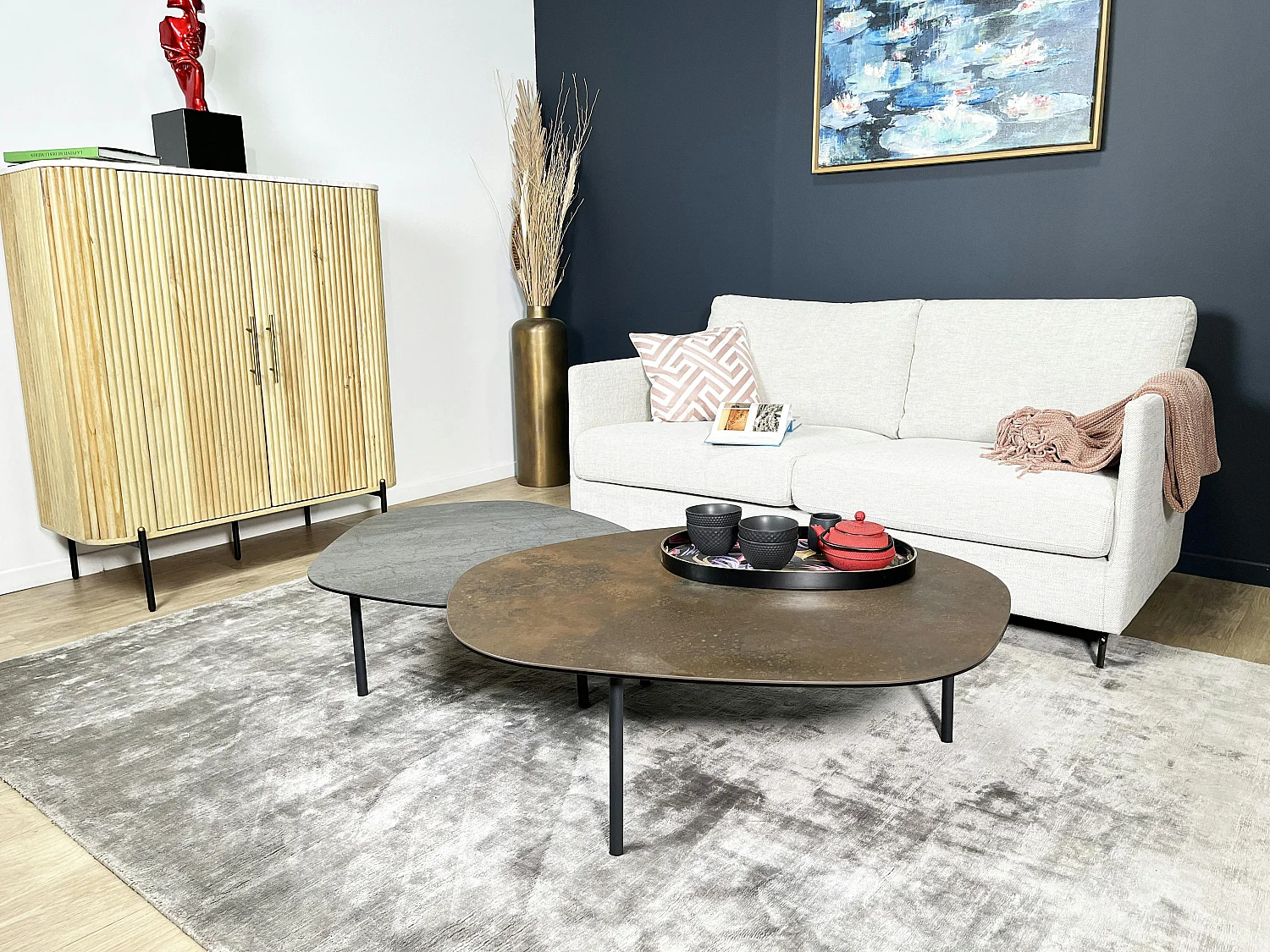 Table basse gigogne en céramique finition ardoise et rouille (lot de 2) LOMBARDIE