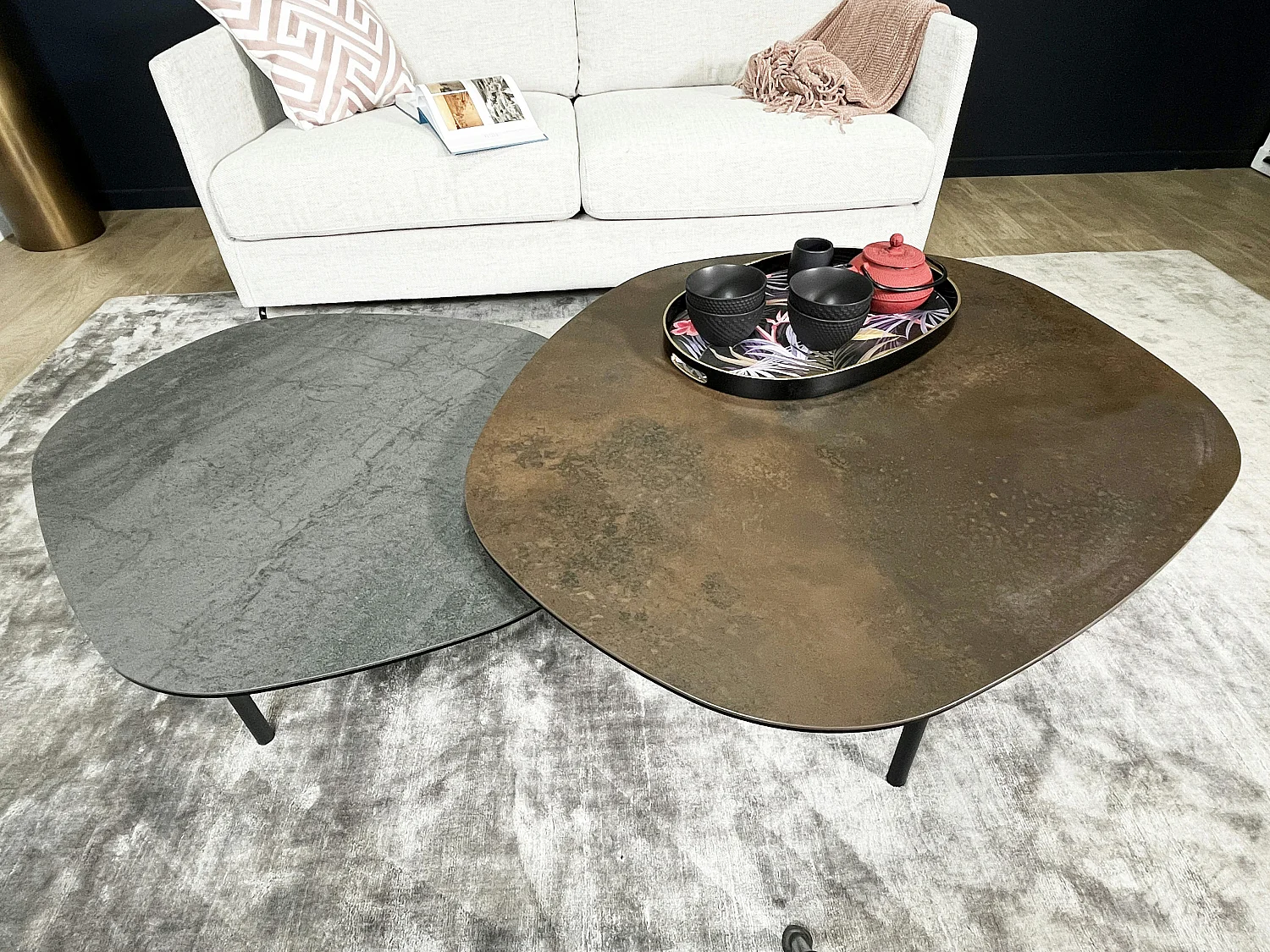 Table basse gigogne en céramique finition ardoise et rouille (lot de 2) LOMBARDIE