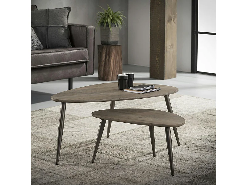 Table d'appoint forme galet effet chêne grisé (2 pièces) HELSINKI