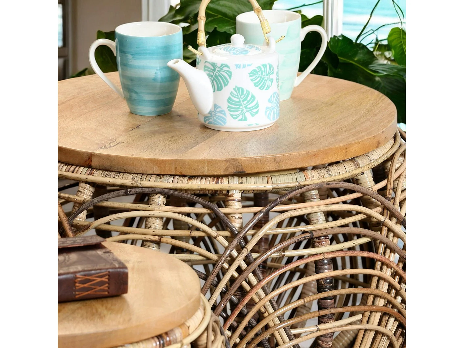 Table basse ronde en rotin (lot de 2)