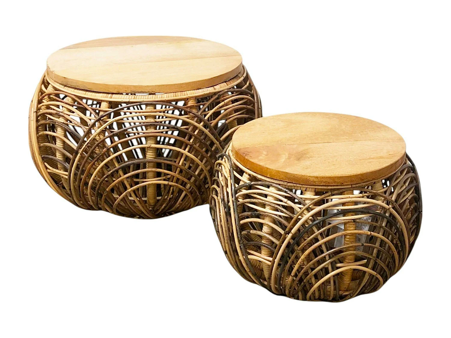 Table basse ronde en rotin (lot de 2)