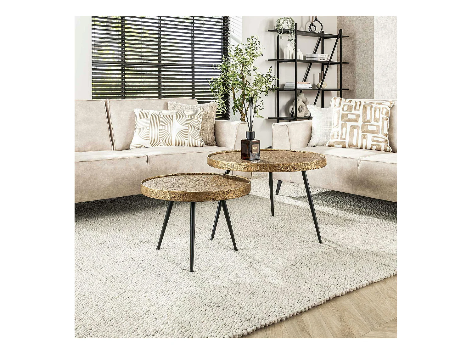 Table gigogne industrielle effet métal doré (lot de 2)