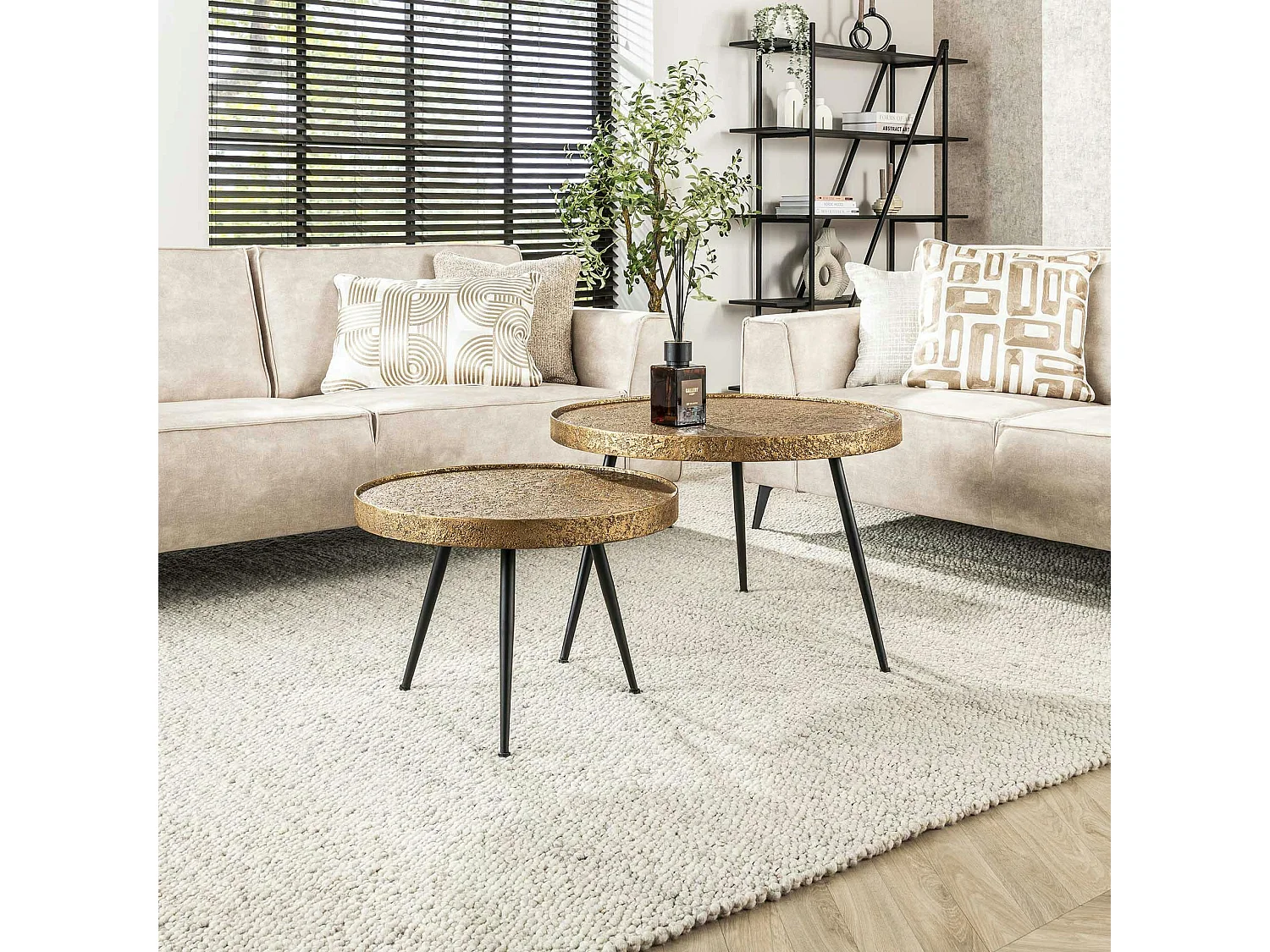 Table gigogne industrielle effet métal doré (lot de 2)