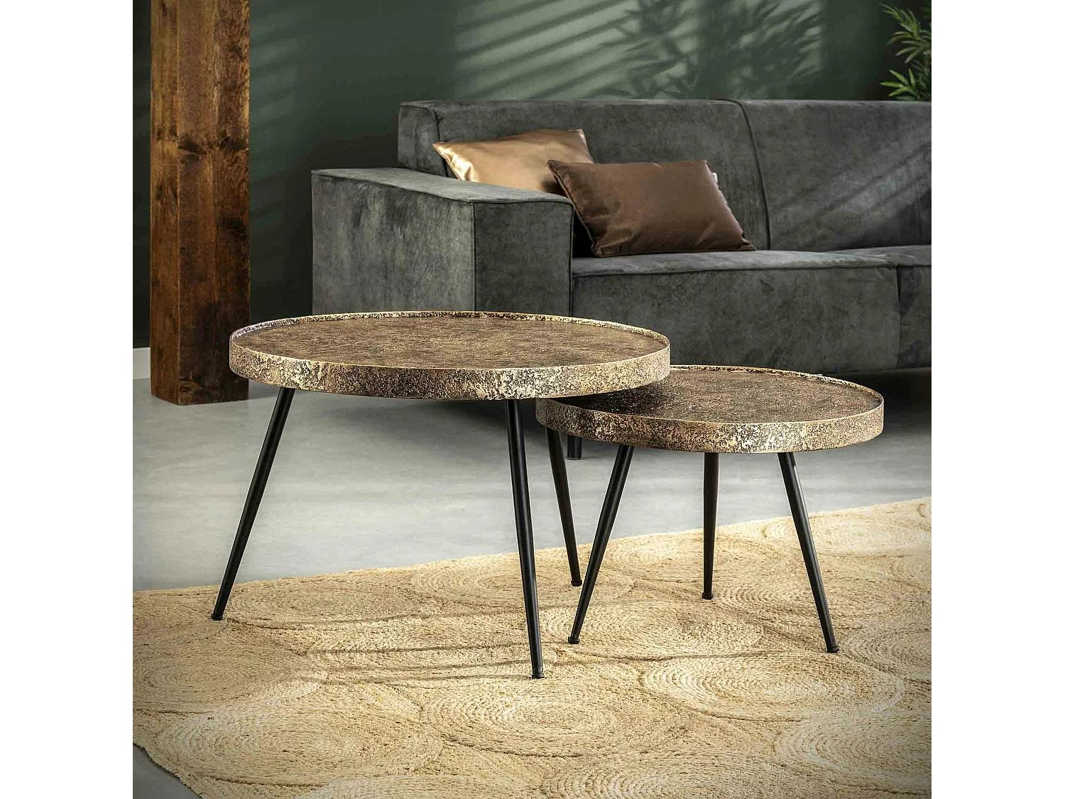 Table gigogne industrielle effet métal doré (lot de 2)