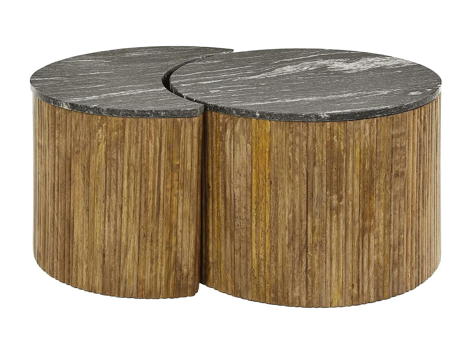 Table basse en marbre noir et bois de manguier forme lune (lot de 2) DELHI