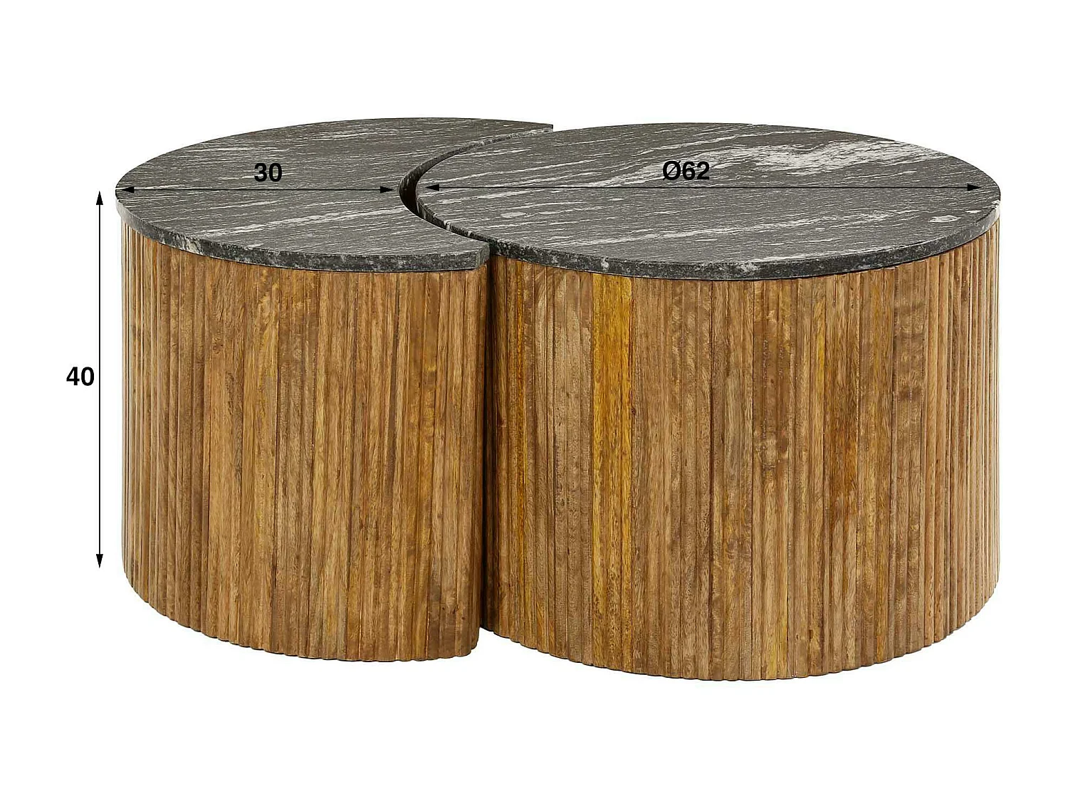 Table basse en marbre noir et bois de manguier forme lune (lot de 2) DELHI