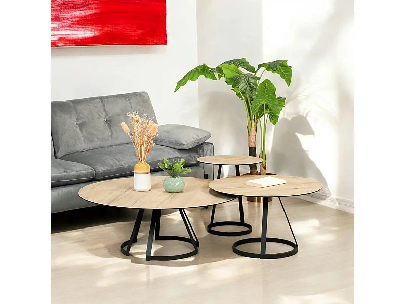 Table basse gigogne en céramique effet bois clair (lot de 3 pièces) LOMBARDIE