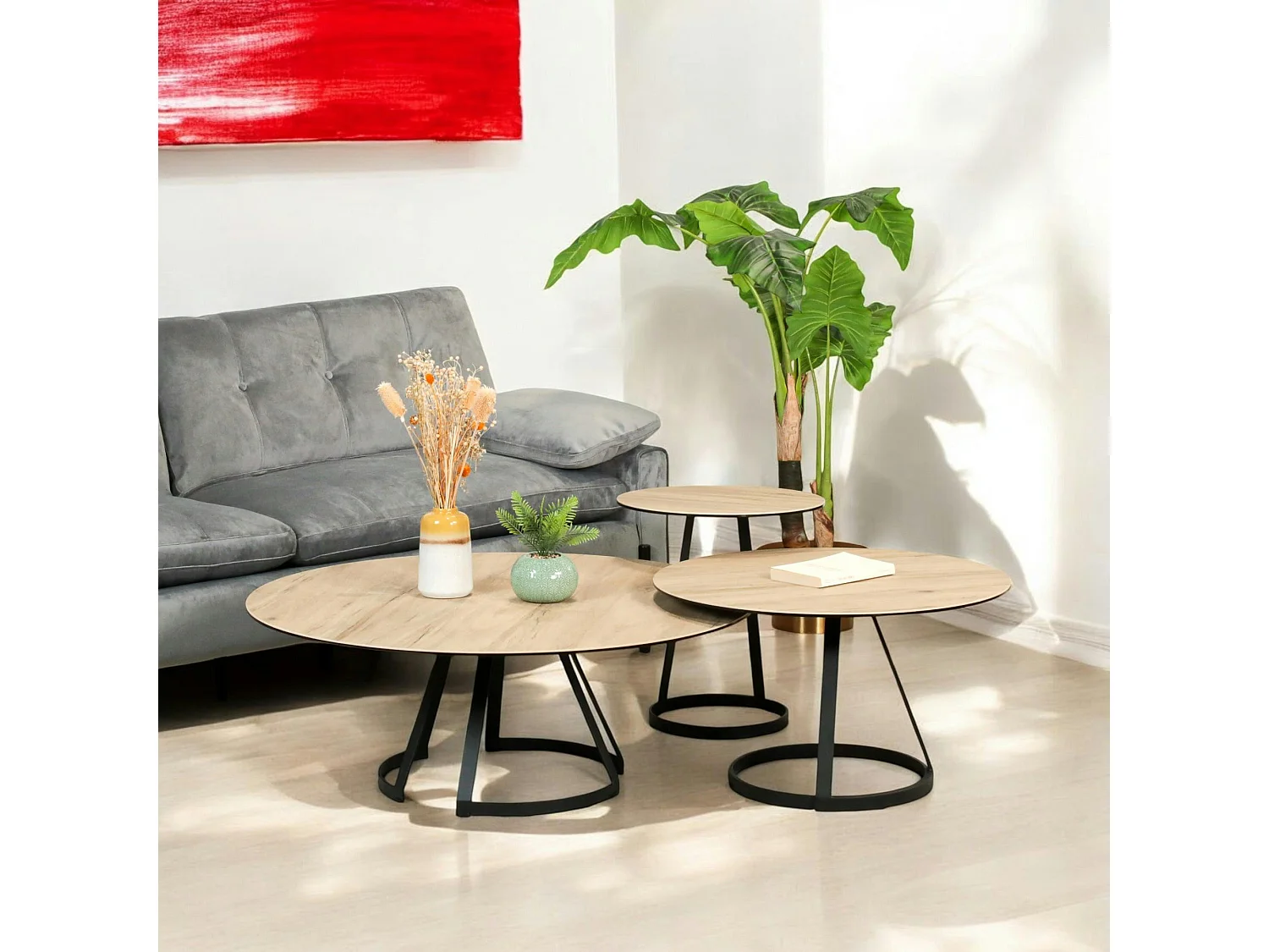 Table basse gigogne en céramique effet bois clair (lot de 3 pièces) LOMBARDIE