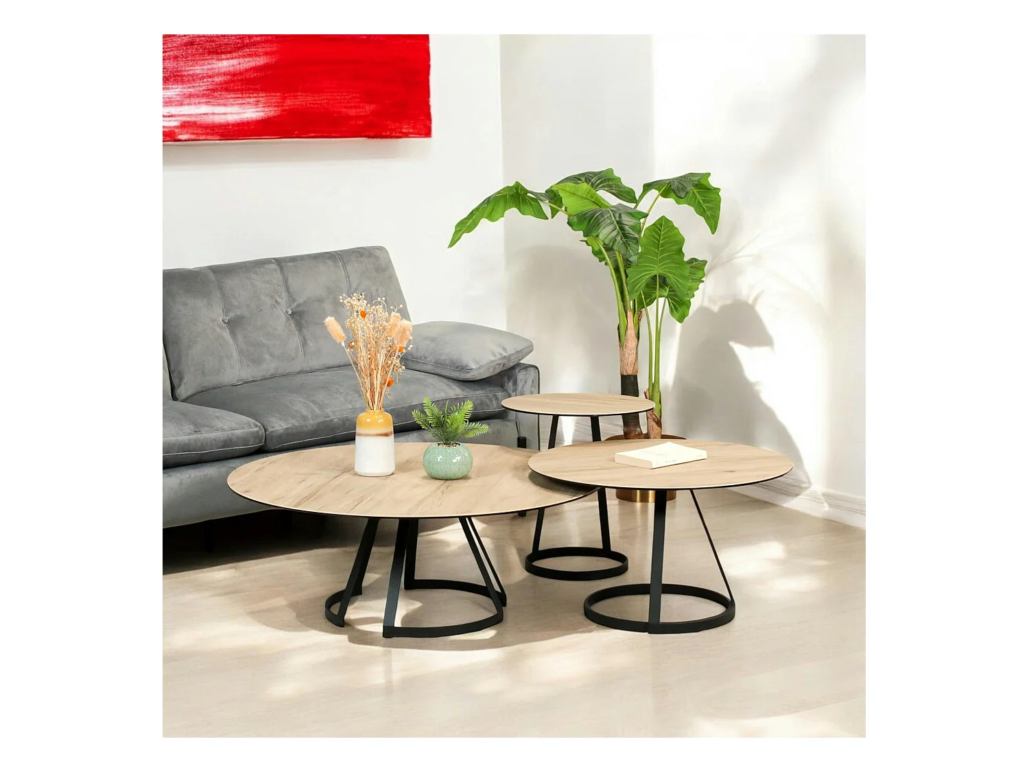 Table basse gigogne en céramique effet bois clair (lot de 3 pièces) LOMBARDIE