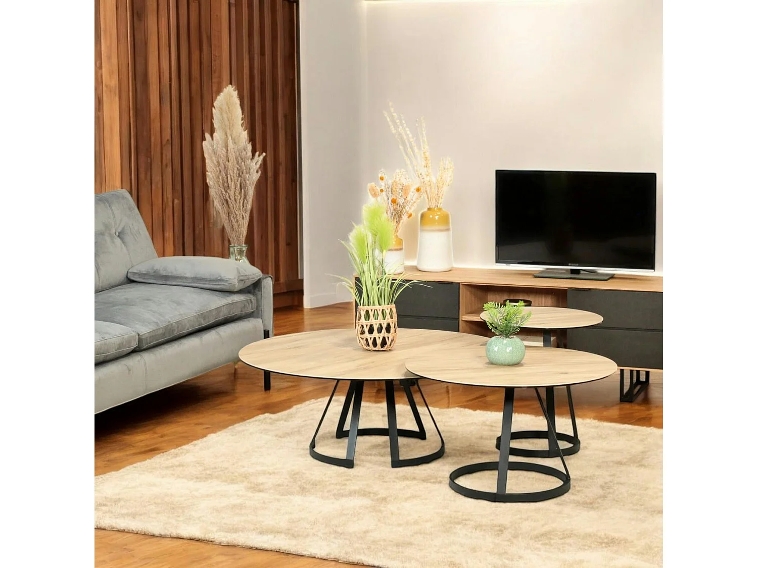 Table basse gigogne en céramique effet bois clair (lot de 3 pièces) LOMBARDIE