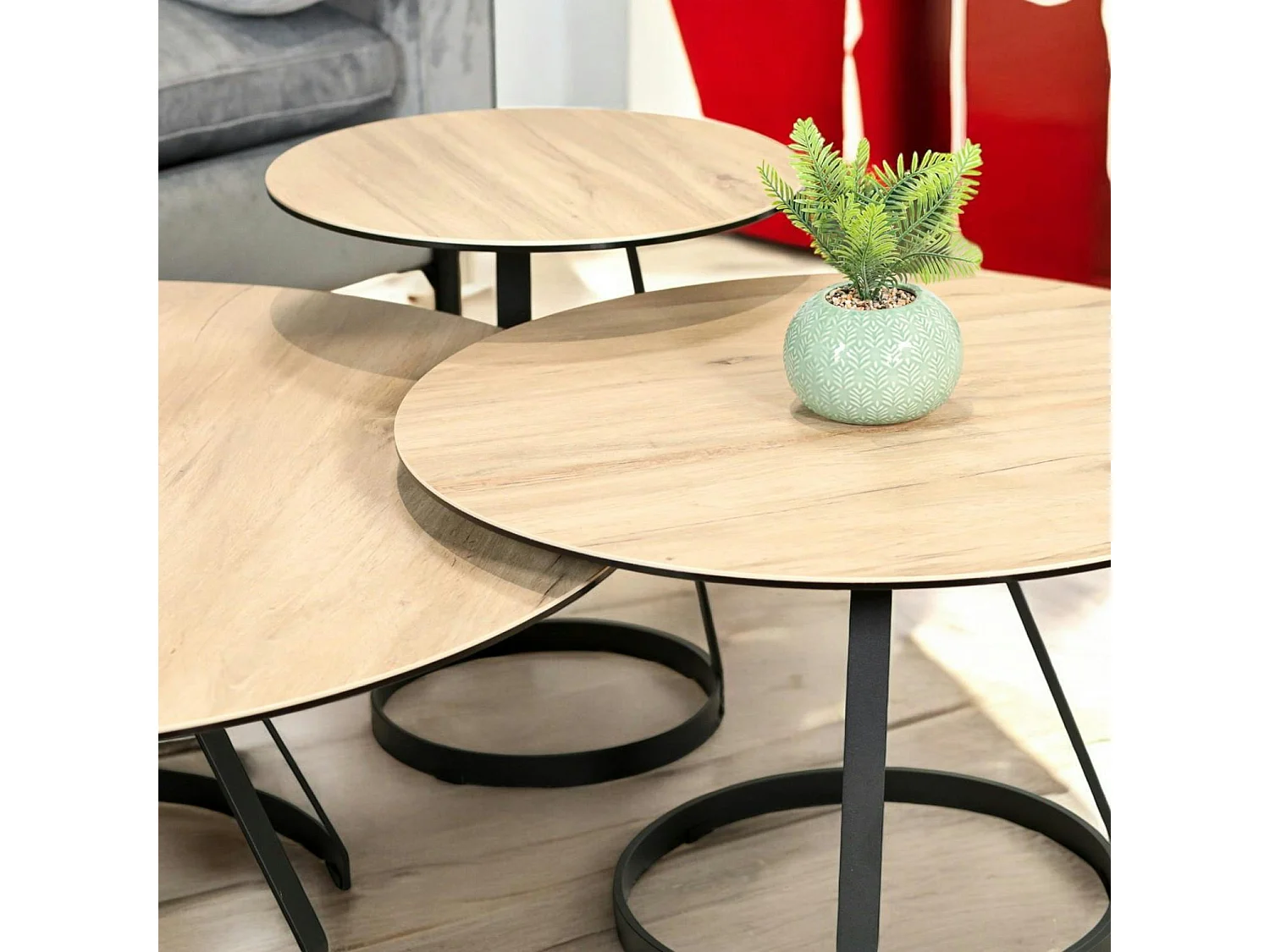 Table basse gigogne en céramique effet bois clair (lot de 3 pièces) LOMBARDIE