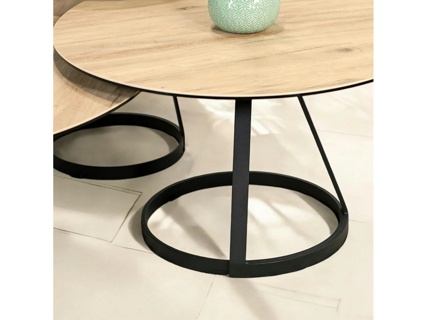 Table basse gigogne en céramique effet bois clair (lot de 3 pièces) LOMBARDIE