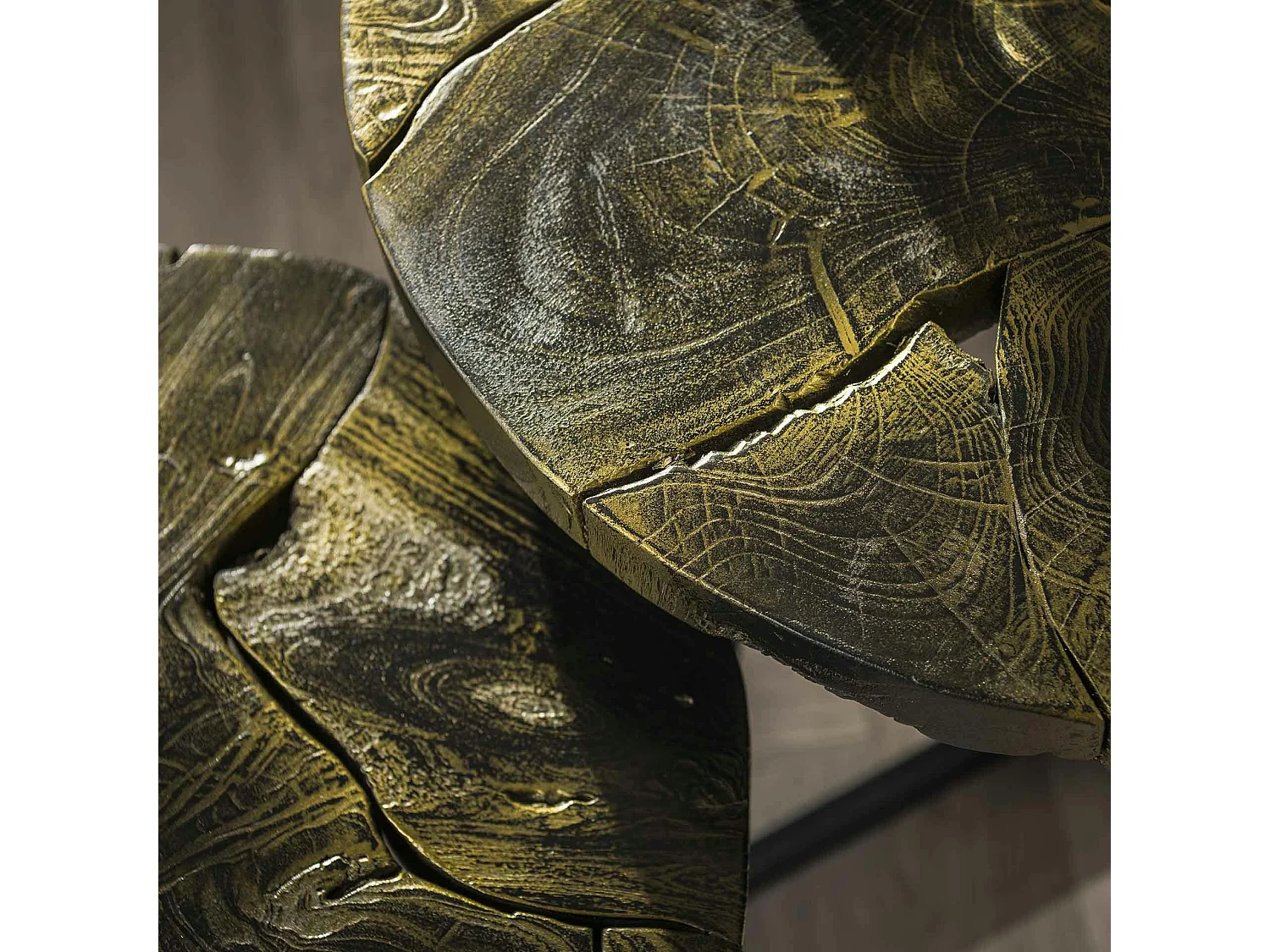 Table gigogne ronde en teck recyclé noir et or (2 pièces) NOVA