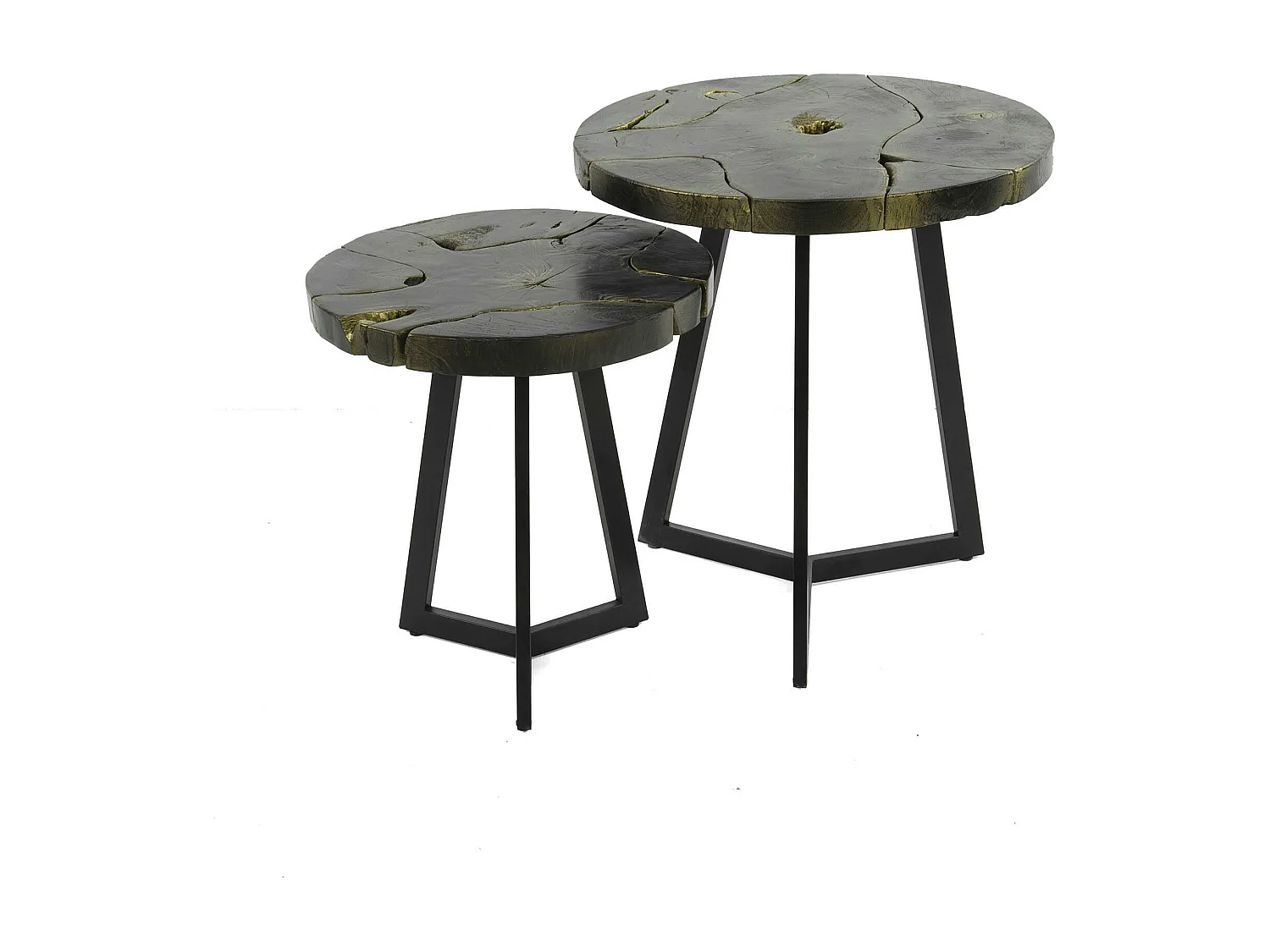 Table gigogne ronde en teck recyclé noir et or (2 pièces) NOVA
