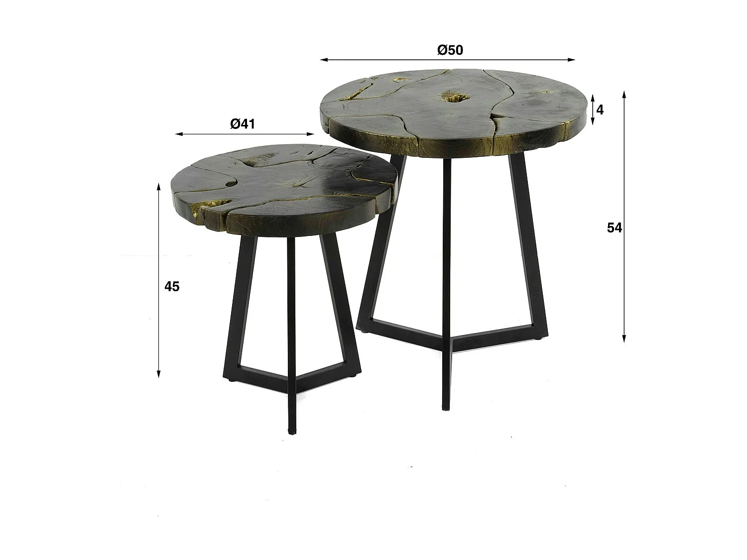 Table gigogne ronde en teck recyclé noir et or (2 pièces) NOVA