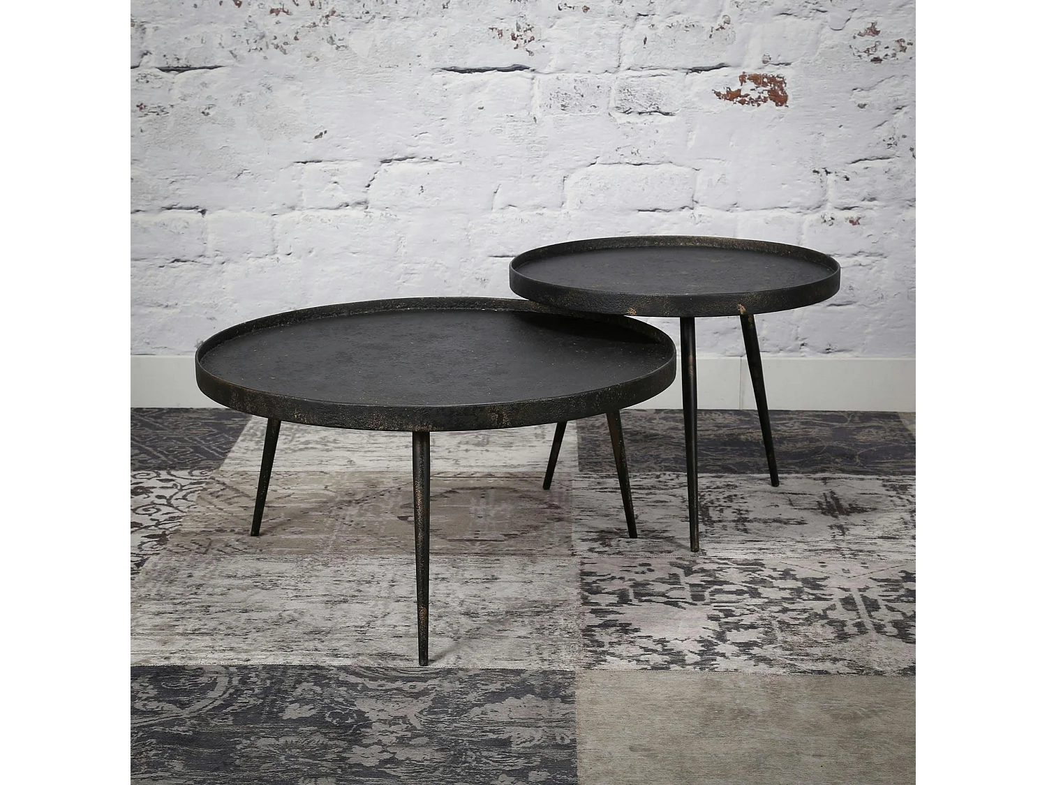 Table de salon ronde effet métal vieilli (2 pièces) RALF