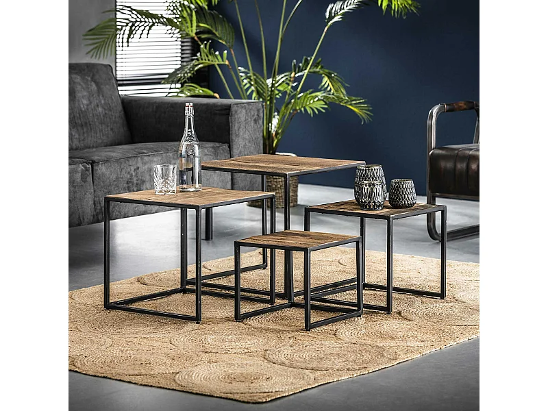 Table basse modulable carrée bois de récupération WELLINGTON (4 pièces)