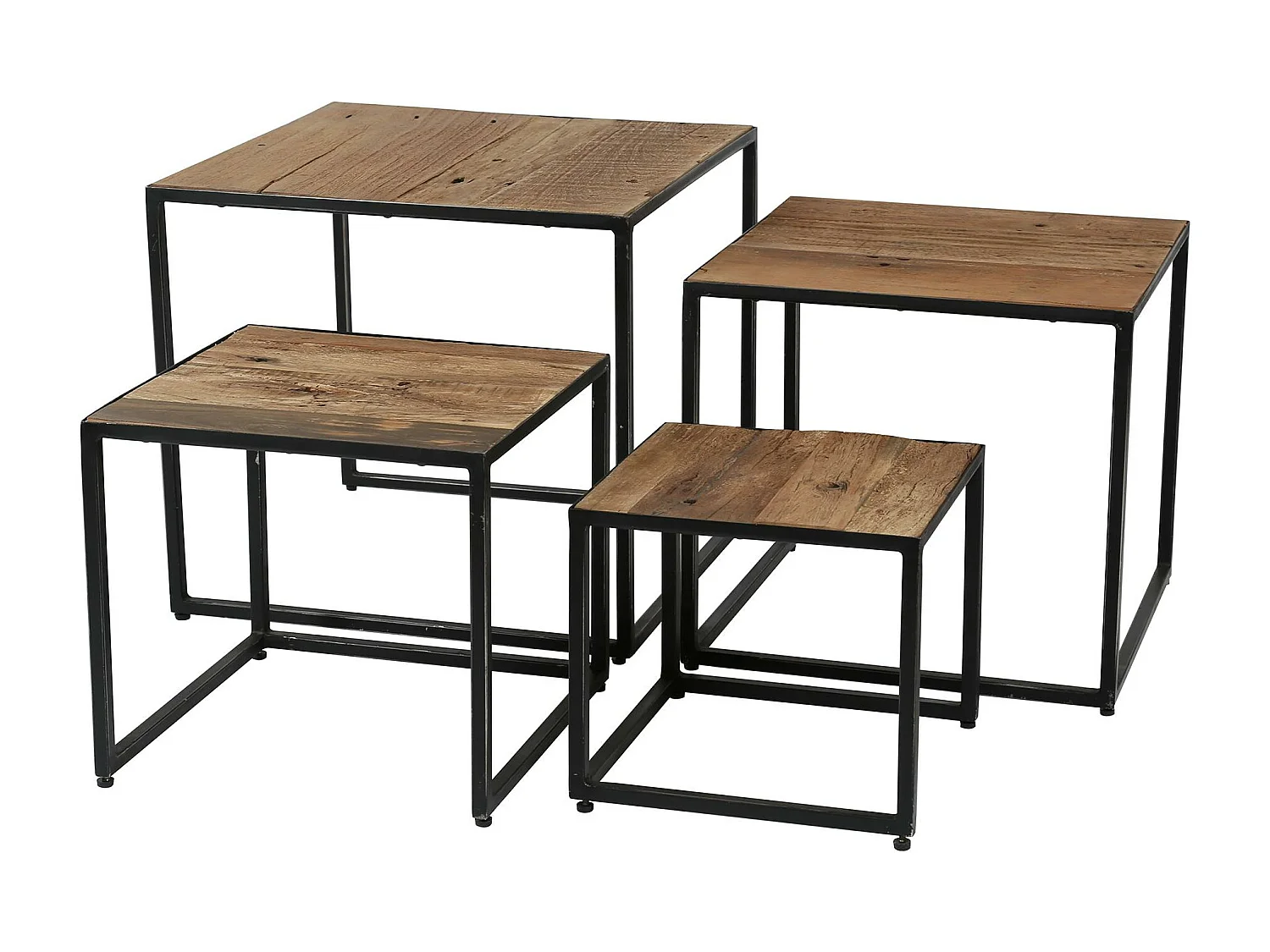 Table basse modulable carrée bois de récupération WELLINGTON (4 pièces)