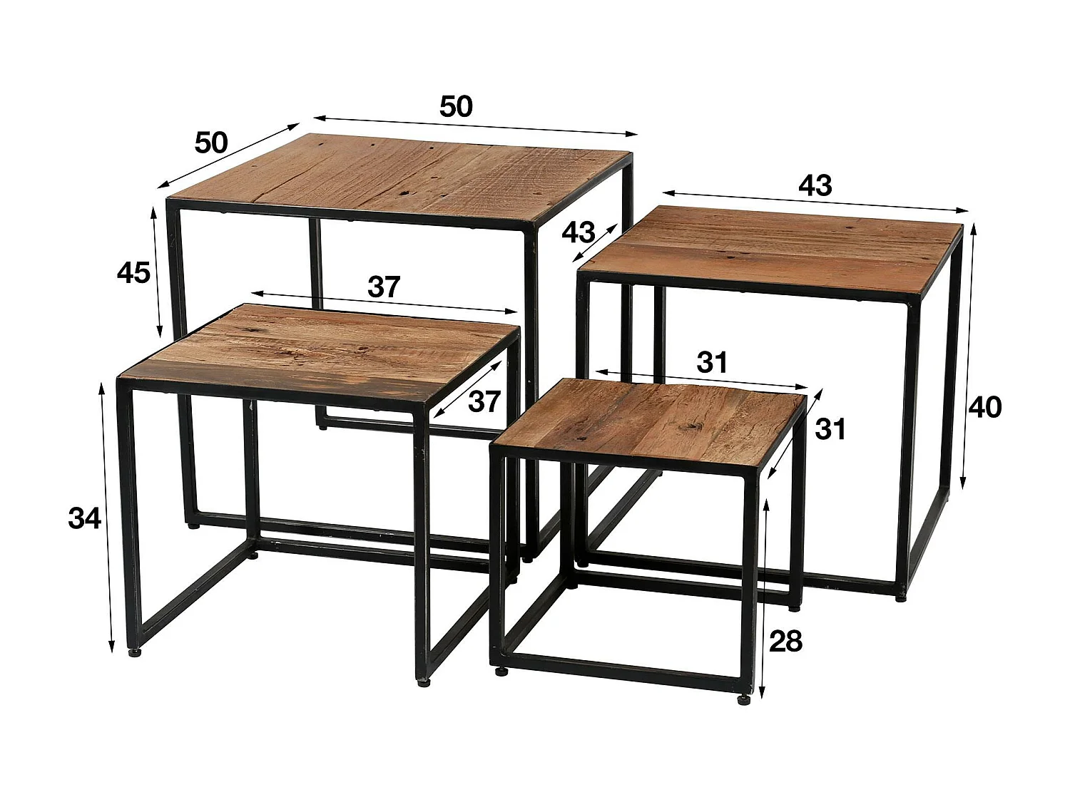 Table basse modulable carrée bois de récupération WELLINGTON (4 pièces)