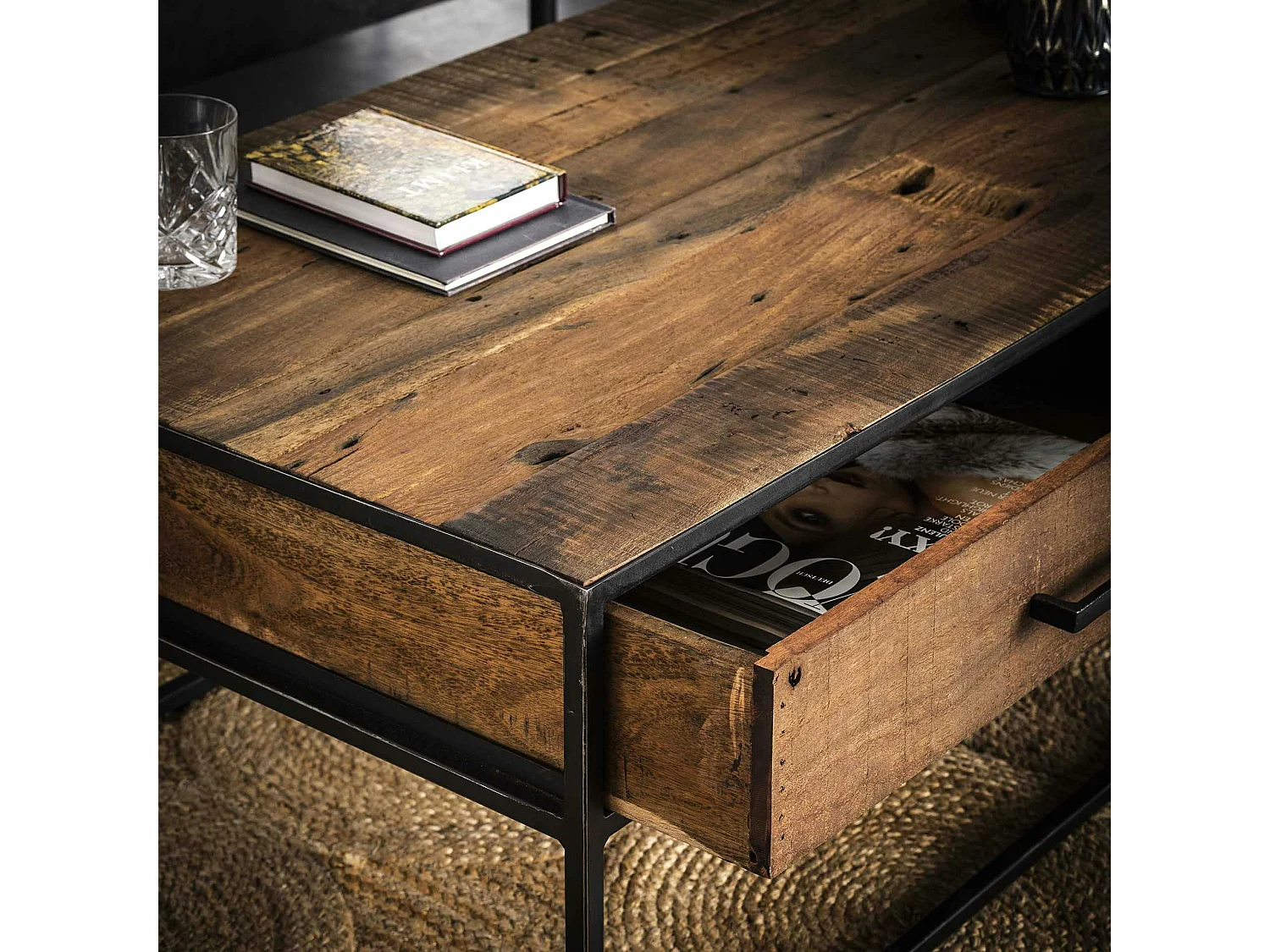 Table basse modulable carrée bois de récupération WELLINGTON (4 pièces)