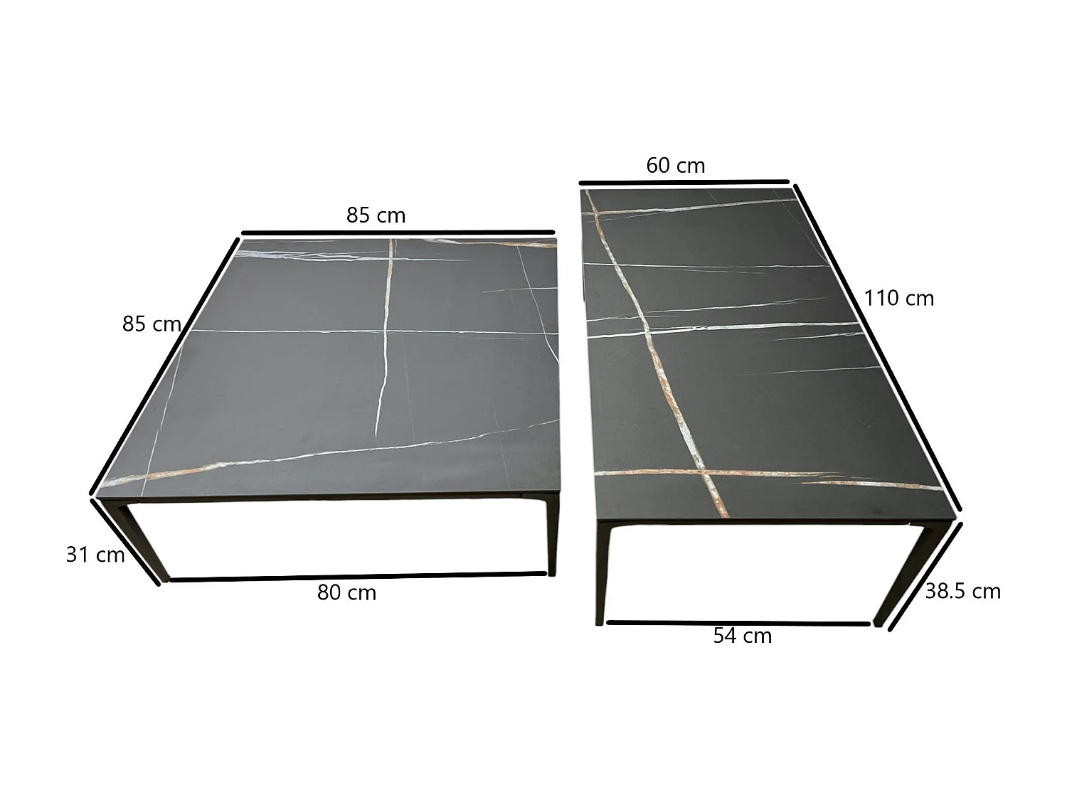 Table basse gigogne en céramique noire marbrée (lot de 2) LOMBARDIE