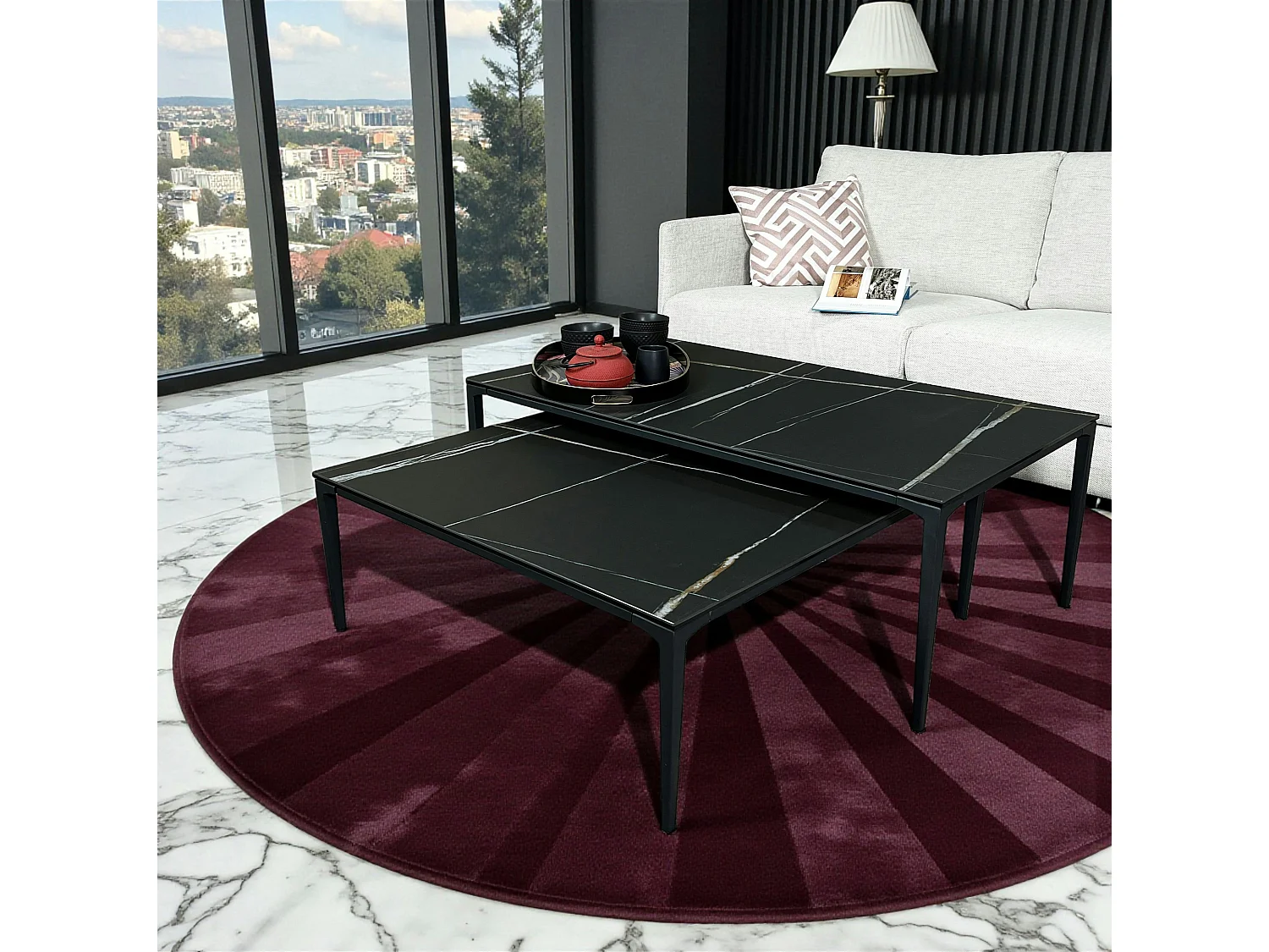 Table basse gigogne en céramique noire marbrée (lot de 2) LOMBARDIE