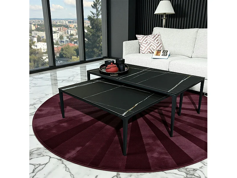 Table basse gigogne en céramique noire marbrée (lot de 2) LOMBARDIE