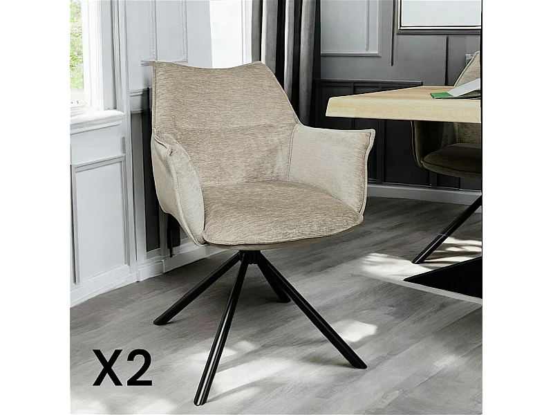 Fauteuil de table en velours taupe avec retour (lot de 2) PALERME