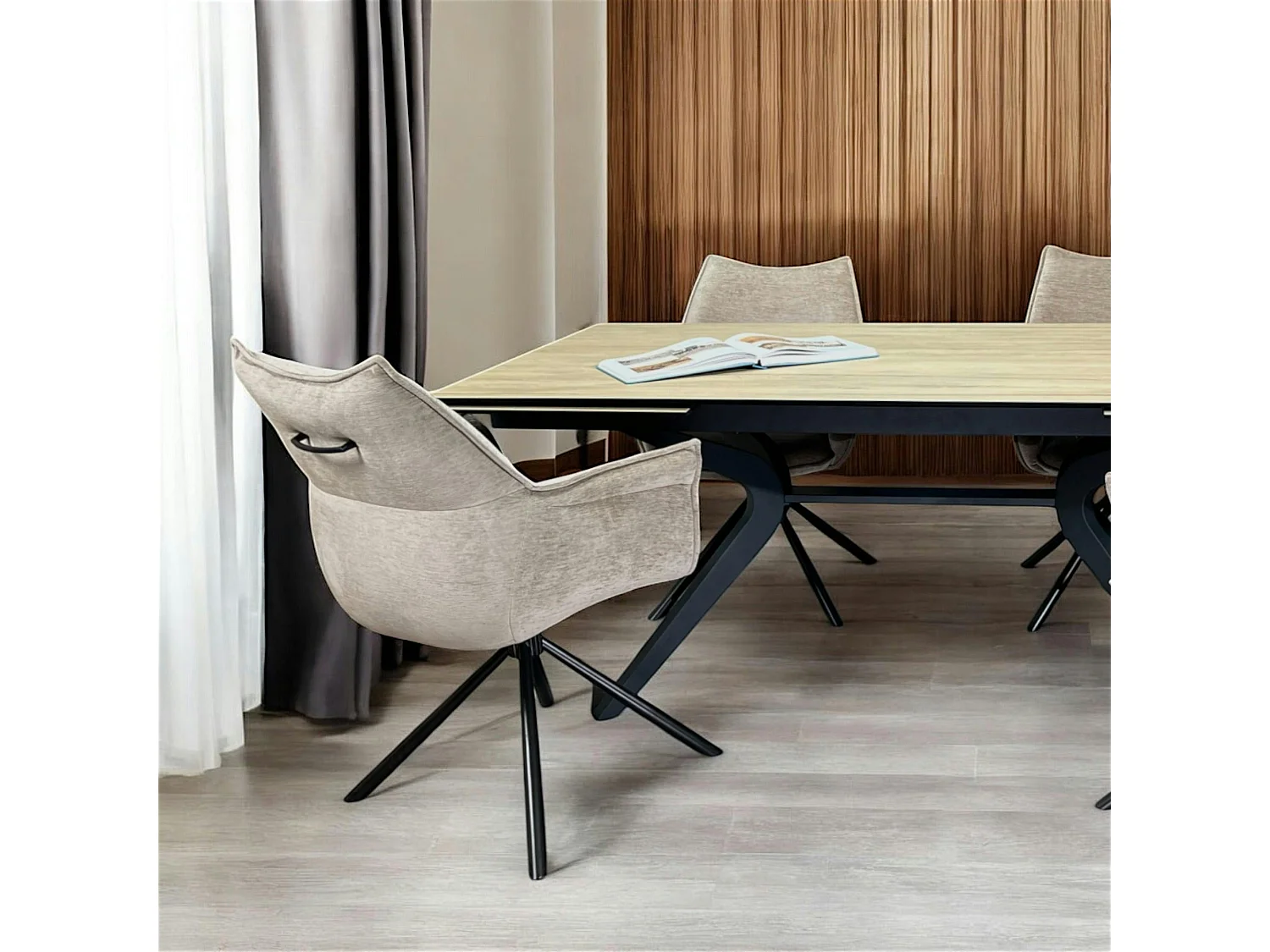 Fauteuil de table en velours taupe avec retour (lot de 2) PALERME