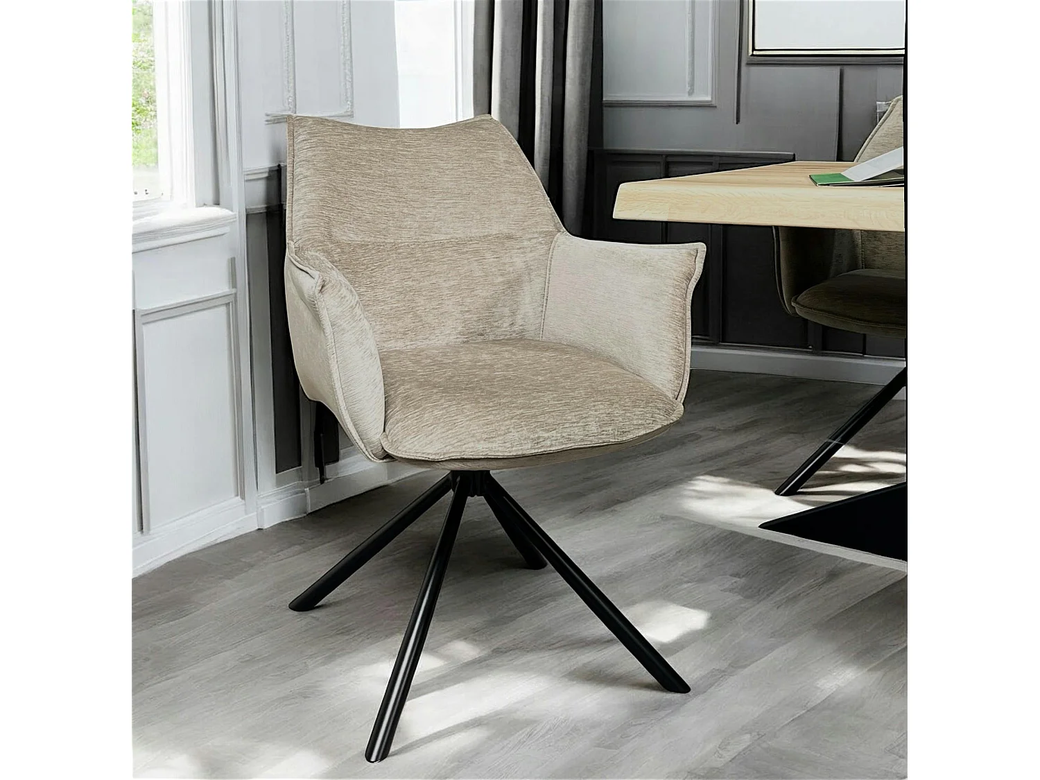 Fauteuil de table en velours taupe avec retour (lot de 2) PALERME