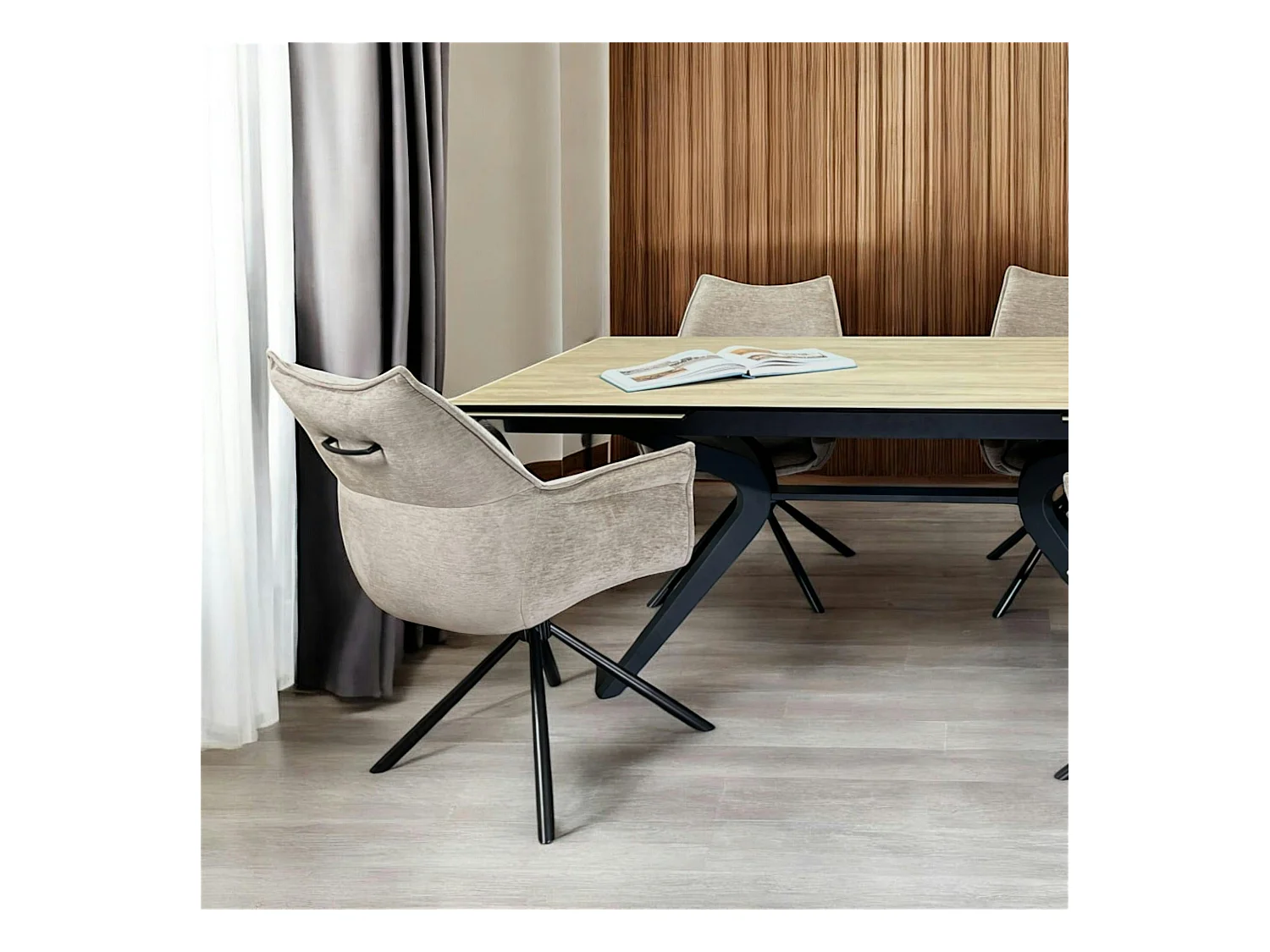 Fauteuil de table en velours taupe avec retour (lot de 2) PALERME