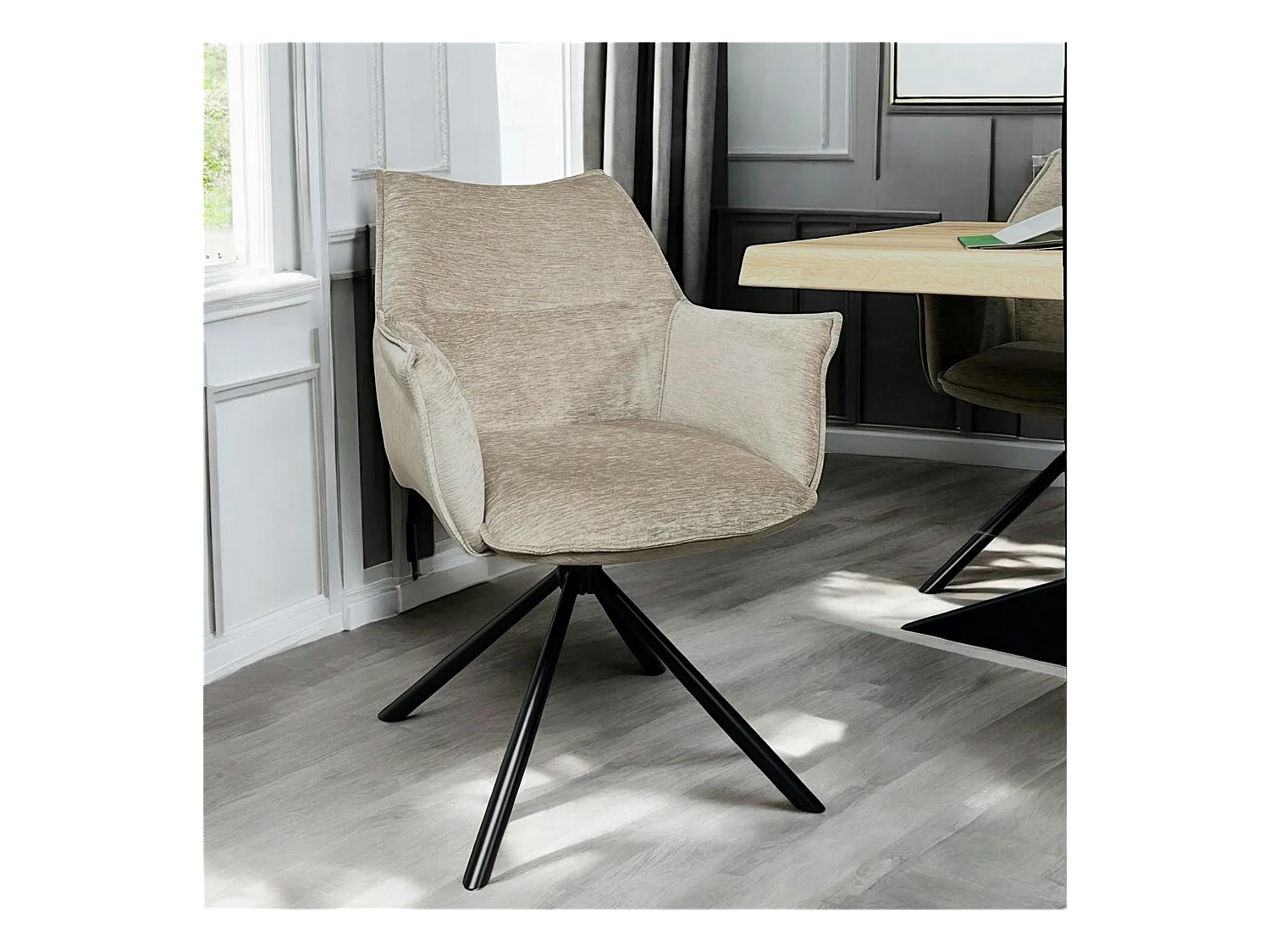 Fauteuil de table en velours taupe avec retour (lot de 2) PALERME