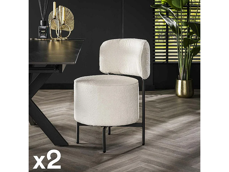 Fauteuil pivotant rond en bouclette blanche (lot de 2) GALWAY