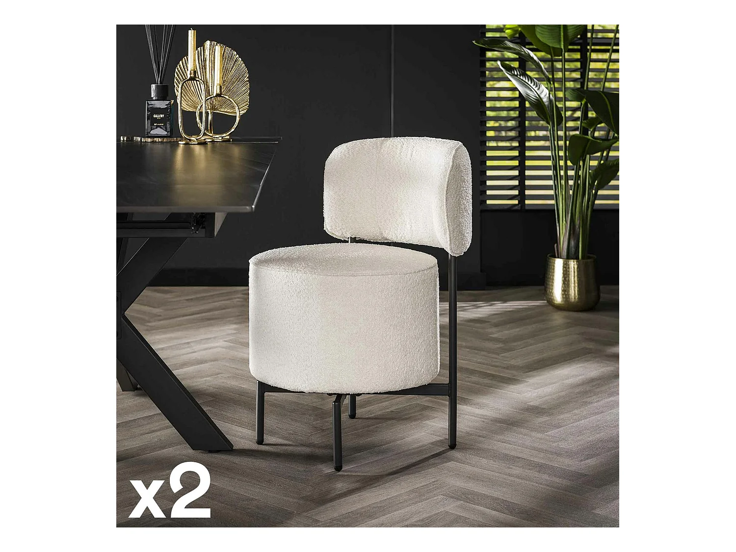 Fauteuil pivotant rond en bouclette blanche (lot de 2) GALWAY