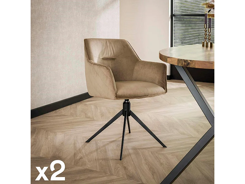 Fauteuil de table pivotant en velours sable motif damier (lot de 2) MELBOURNE