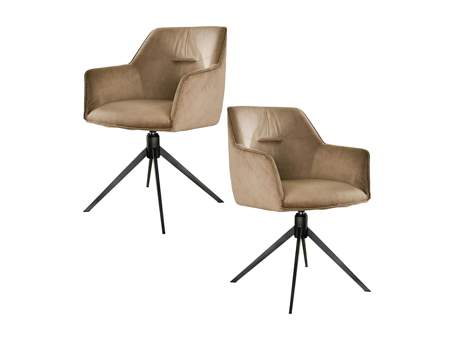 Fauteuil de table pivotant en velours sable motif damier (lot de 2) MELBOURNE