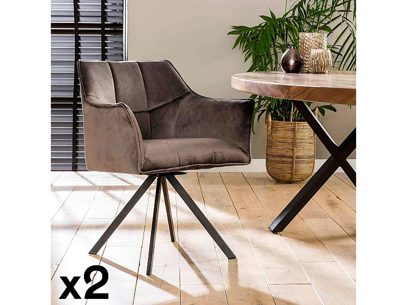 Fauteuil pivotant velours gris pied étoile MELBOURNE (lot de 2)