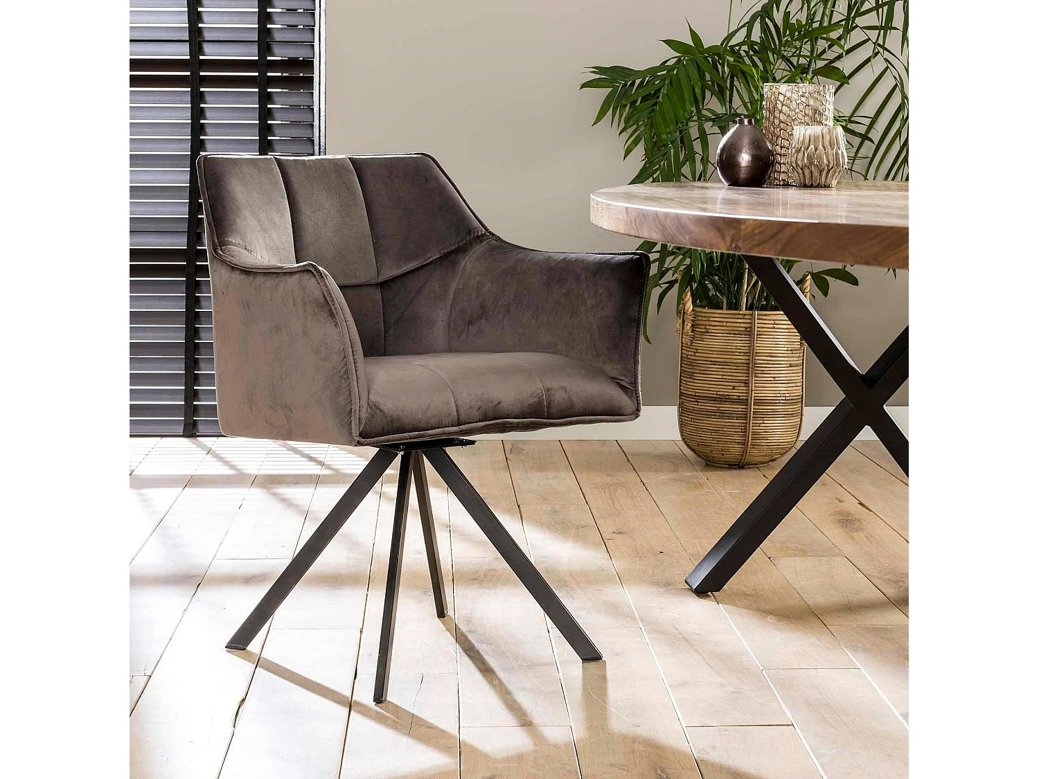 Fauteuil pivotant velours gris pied étoile MELBOURNE (lot de 2)