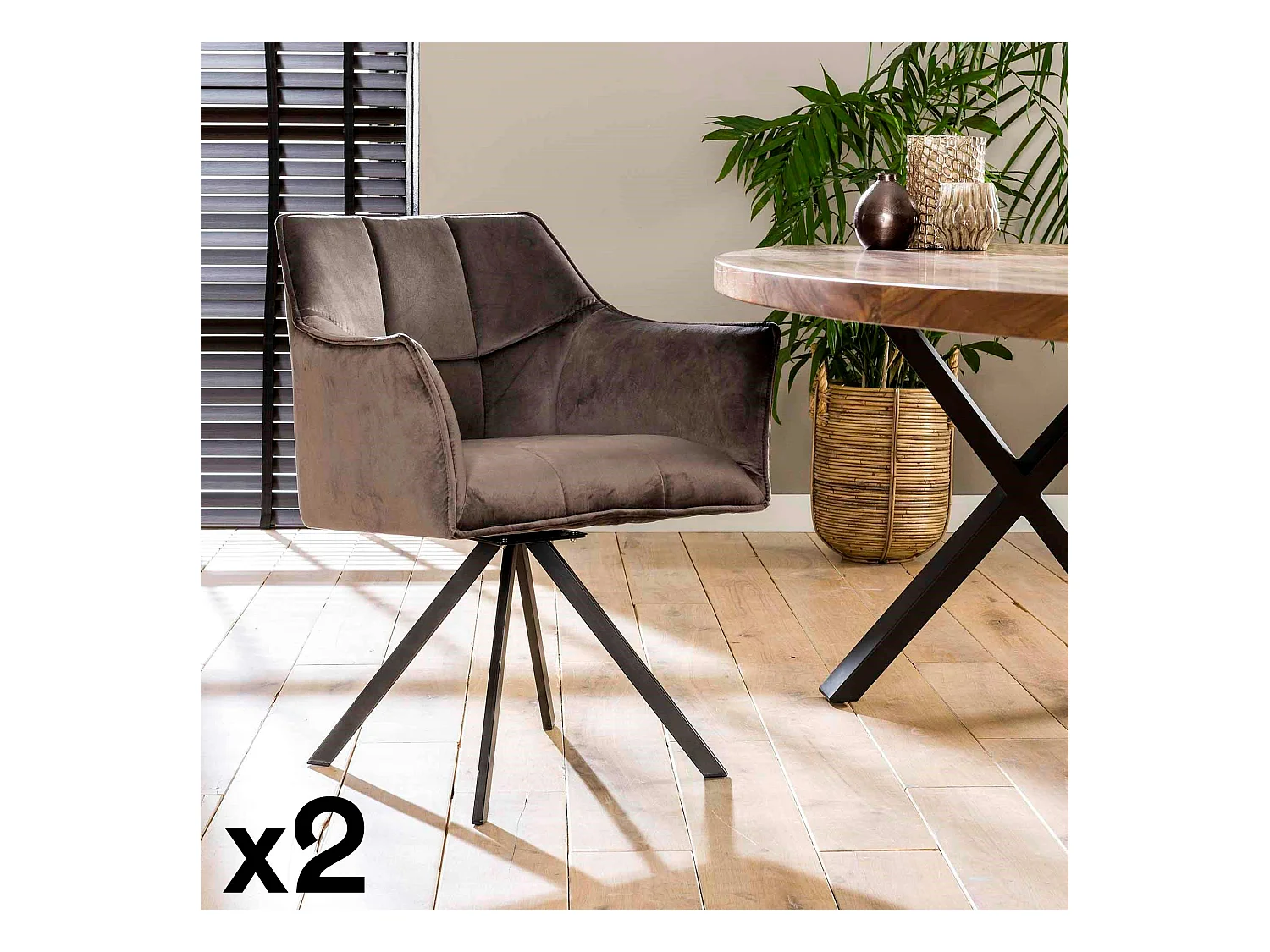 Fauteuil pivotant velours gris pied étoile MELBOURNE (lot de 2)
