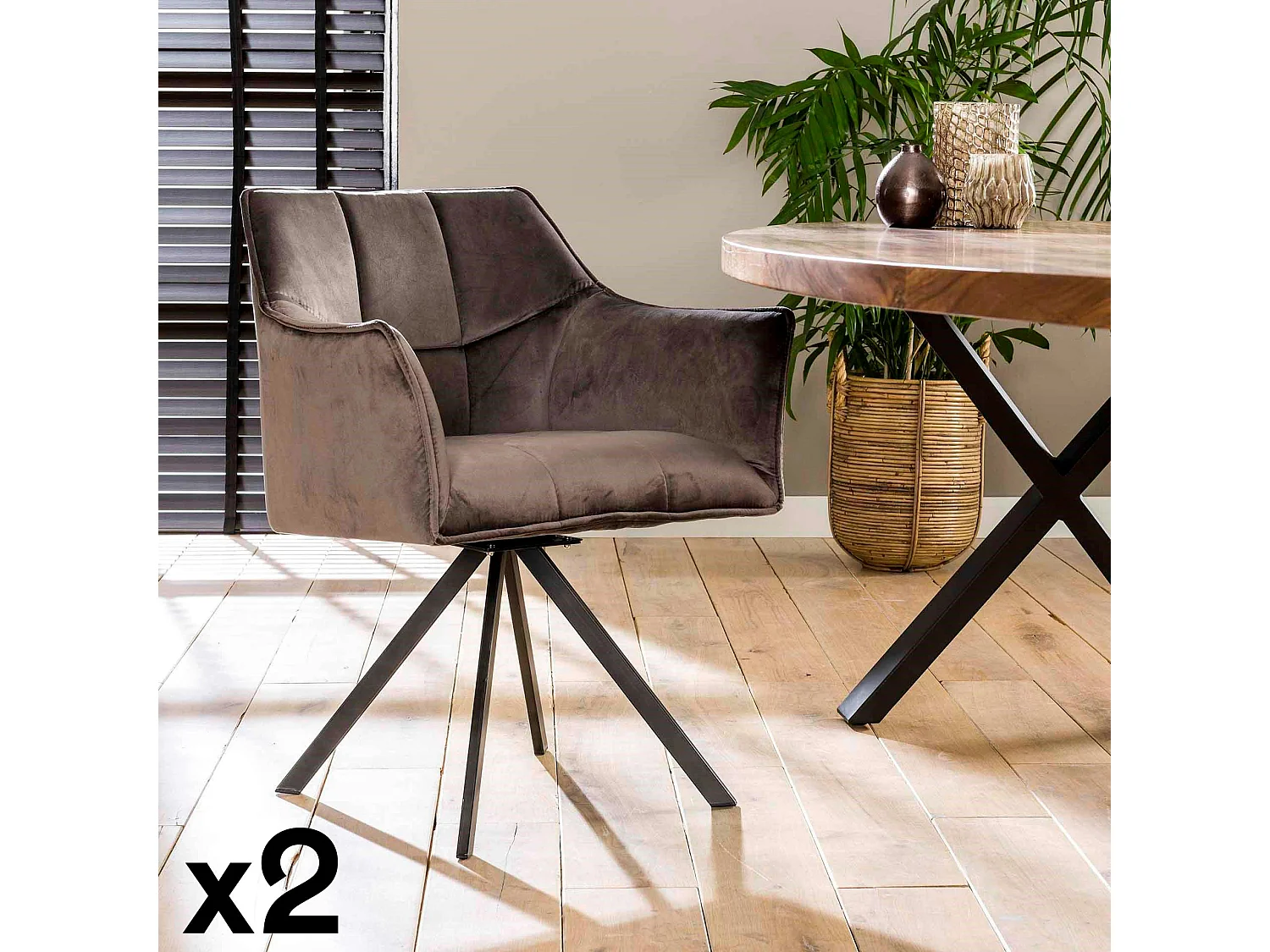 Fauteuil pivotant velours gris pied étoile MELBOURNE (lot de 2)