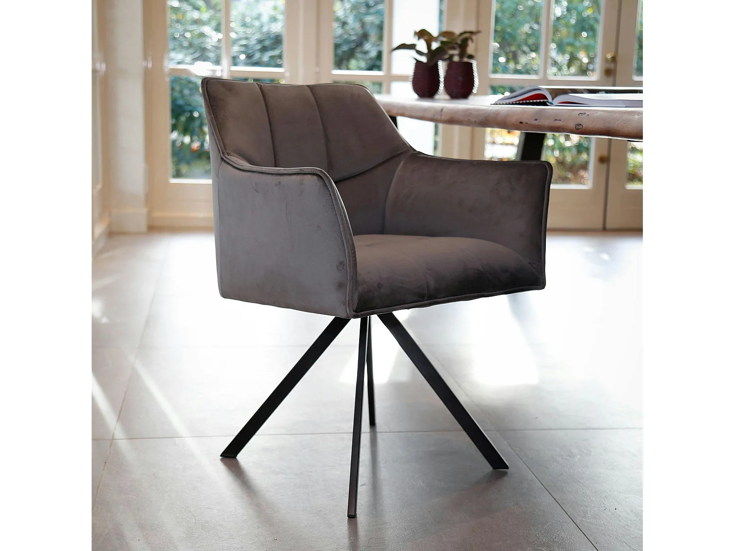 Fauteuil pivotant velours gris pied étoile MELBOURNE (lot de 2)