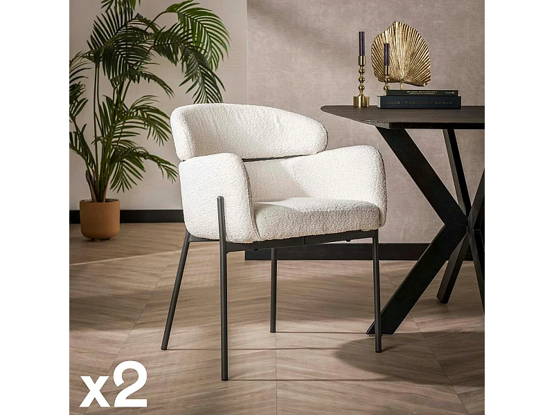 Fauteuil de table blanc en bouclette à dossier haut (lot de 2) GALWAY