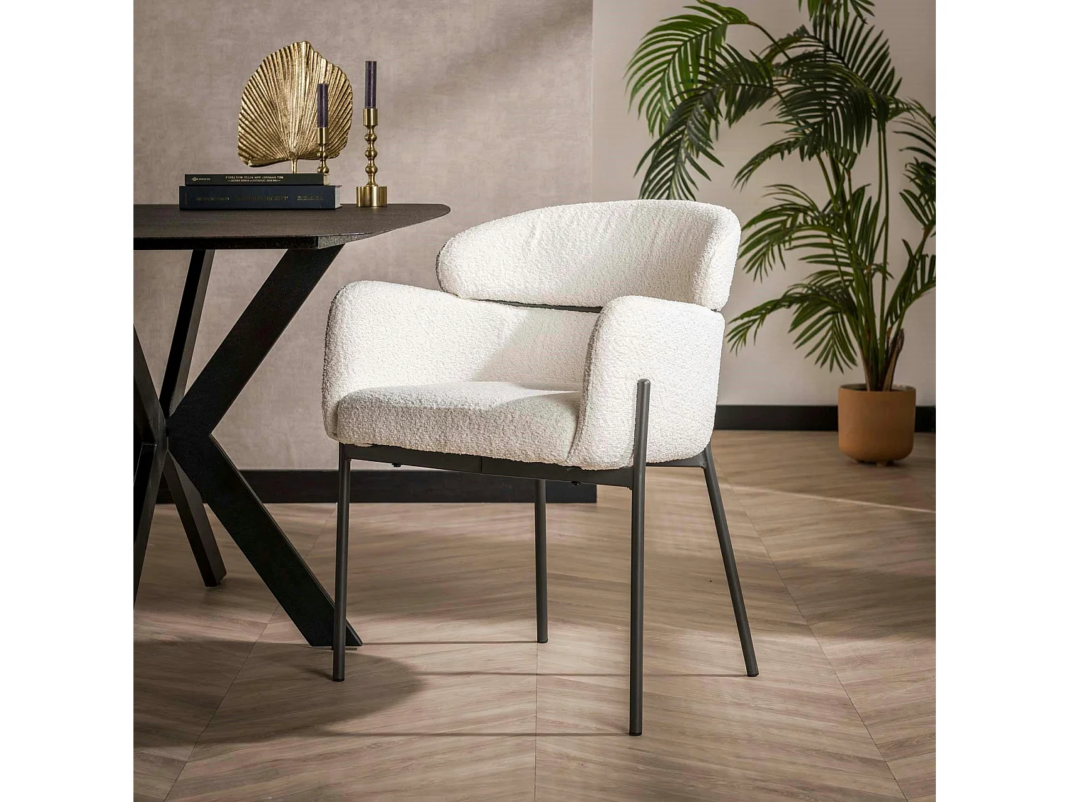 Fauteuil de table blanc en bouclette à dossier haut (lot de 2) GALWAY