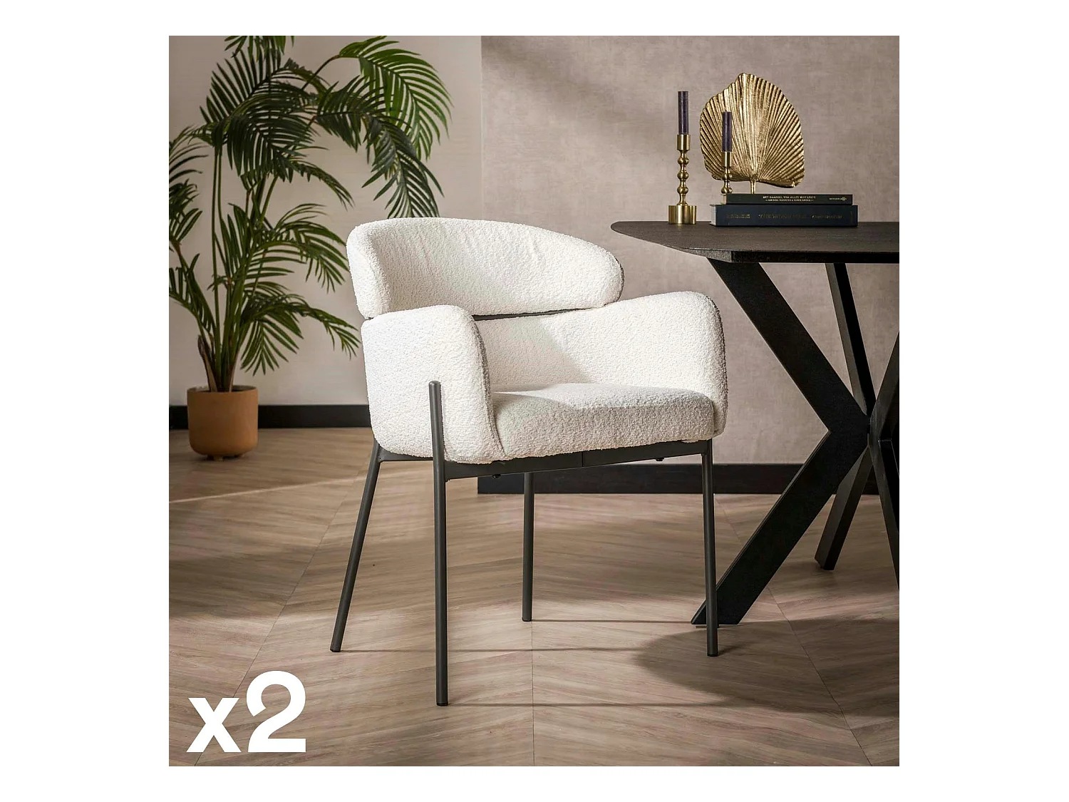 Fauteuil de table blanc en bouclette à dossier haut (lot de 2) GALWAY